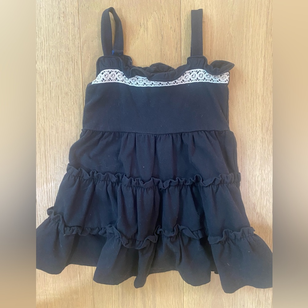 Janie & Jack Black Ruffled Tiered Sundress with Lace Trim baby girls 2T VGUC